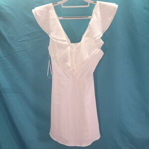 Lulus White Ruffle V-Neck Sleeveless Cocktail Dress S